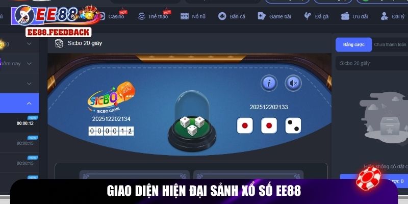 Giao diện hiện đại sảnh xổ số EE88
